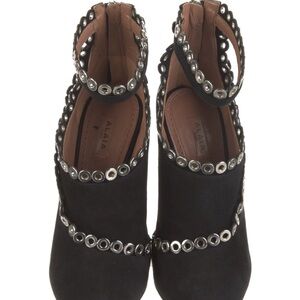 Alaia Black Suede Ankle Strap Heels